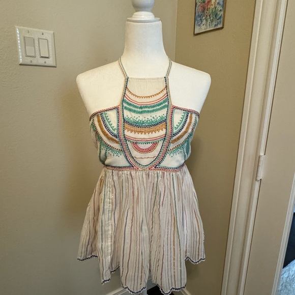 Anthropologie Women’s Floreat Size 6 Embroidered Halter Top - Picture 2 of 13